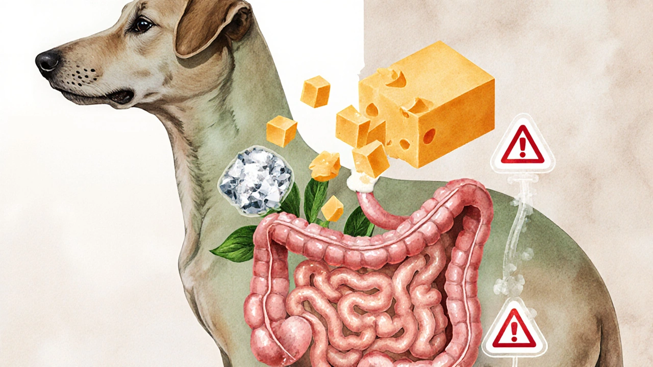 Схема пищеварительной системы собаки с предупреждениями о сыре.
