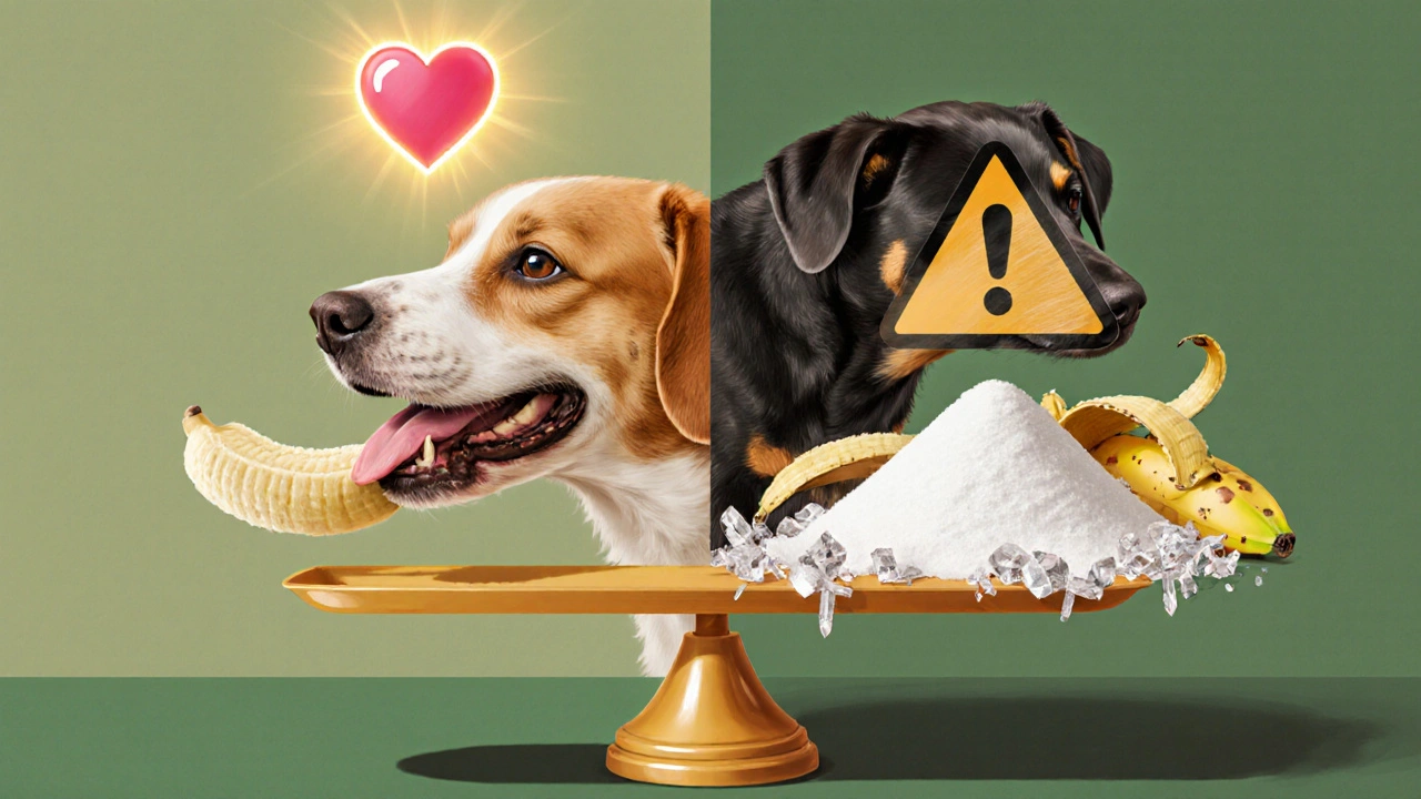 Два состояния собаки: счастливая с бананом и вялая после переедания.