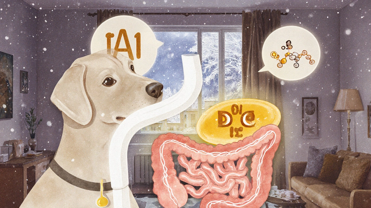 Схема пищеварения собаки с питательными веществами из яйца