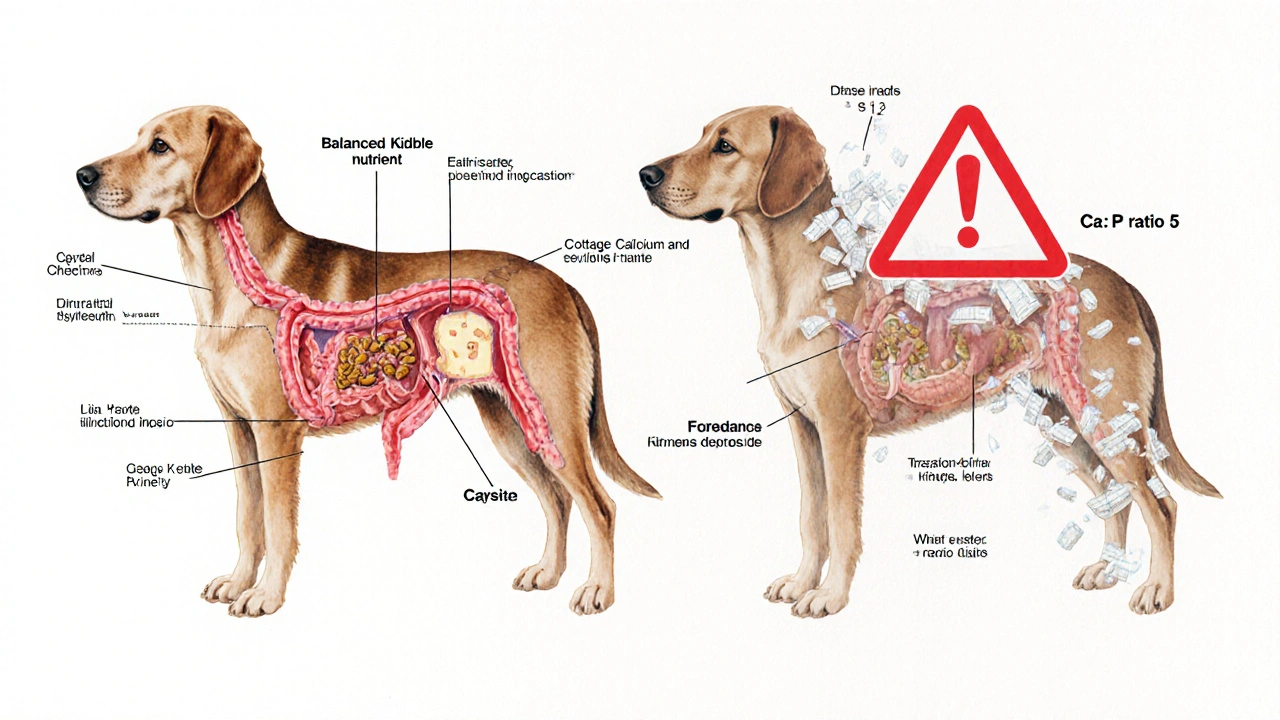 Схема пищеварительной системы собаки с нарушением баланса кальция и фосфора.