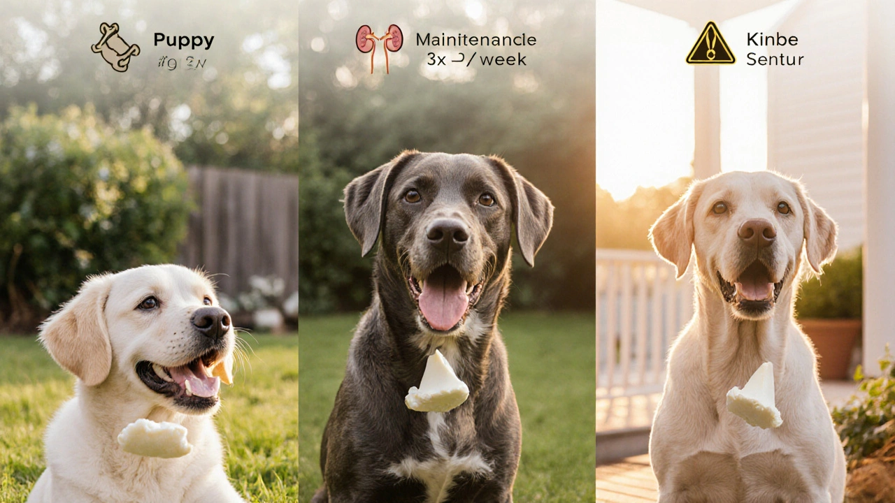 Три этапа жизни собаки с частотой употребления творога.